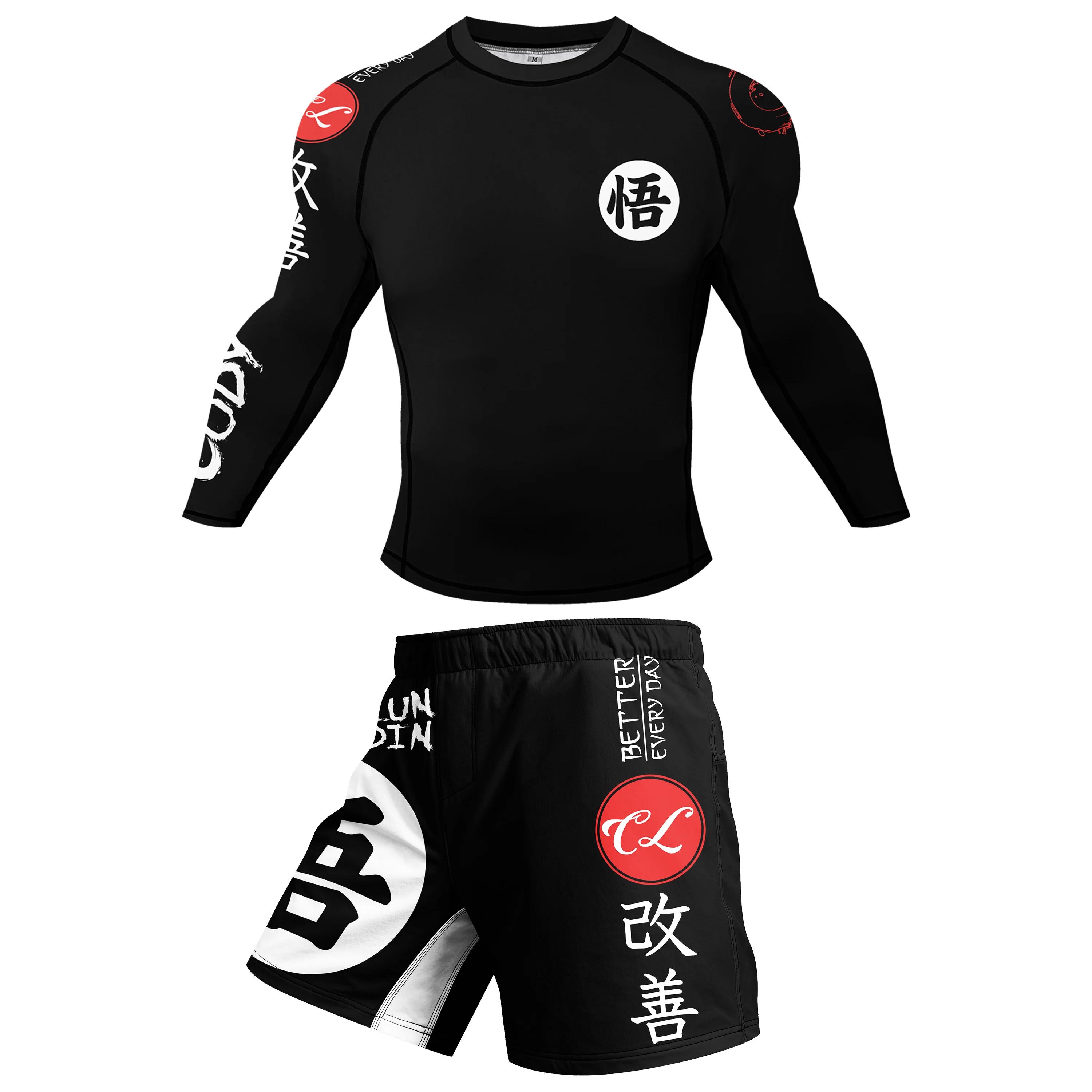 MMA Rash Guard Set pour hommes, caoutchouc antidérapant, sublimation en gros, manches courtes, garde
