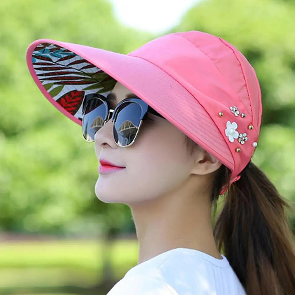 Chapeau de soleil pliable à large bord pour femmes, idéal pour les vacances d'été, anti-UV, visière