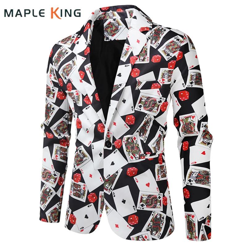 Hommes Blazer Veste manteaux cartes à jouer Poker impression 3D Robe De soirée Costume Homme De Luxe