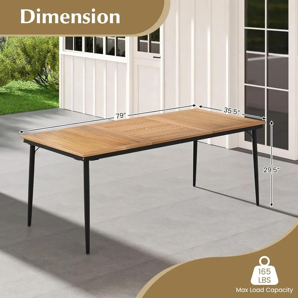 Table à manger d'extérieur pour table de patio en bois d'acacia de 8, 79 pouces avec trou pour paras