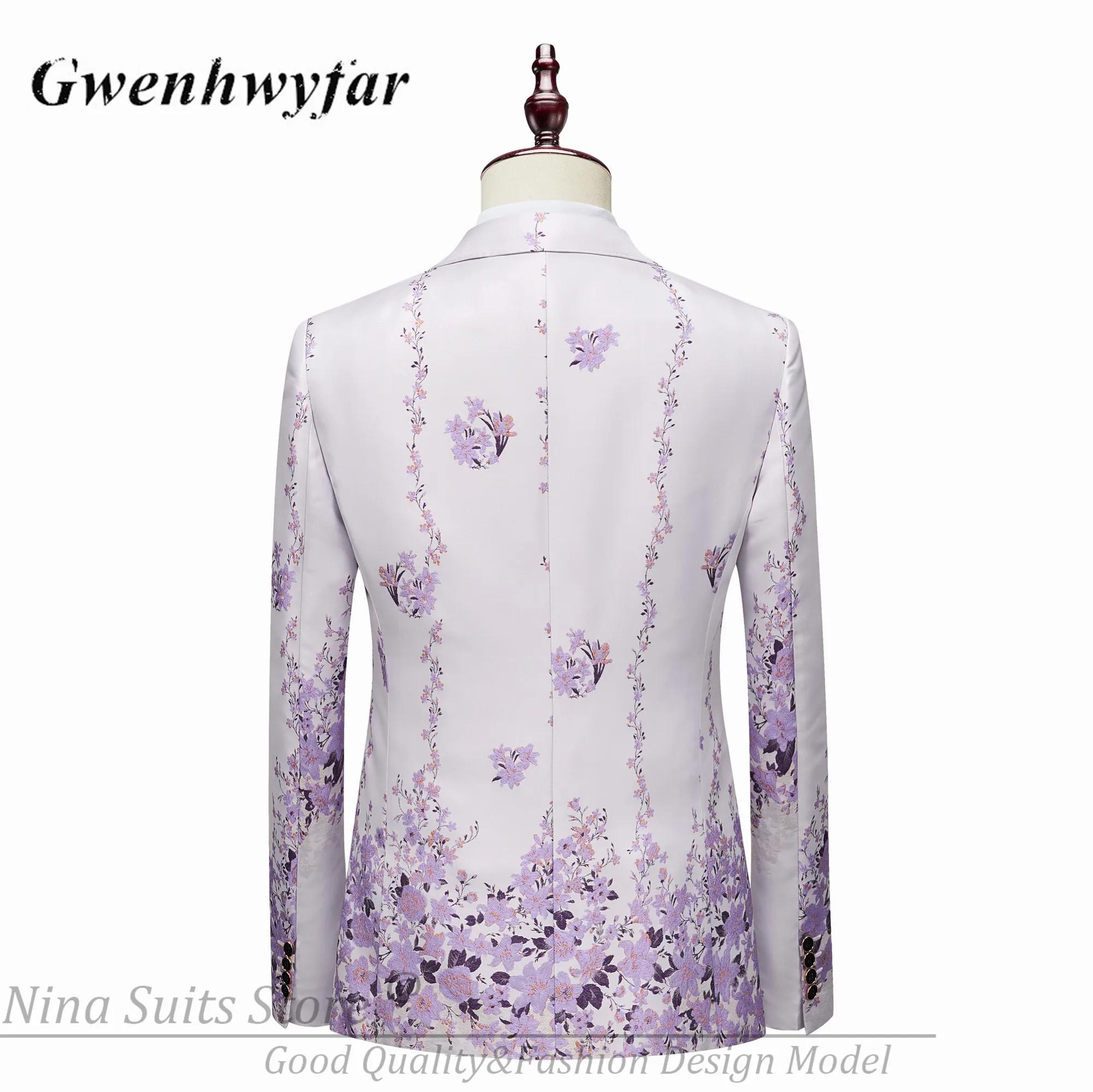 Costume Homme G&N Nouvelle Série 2026 – Blazer et Smoking 3 Pièces à Motif Floral Lilas Magnifique –