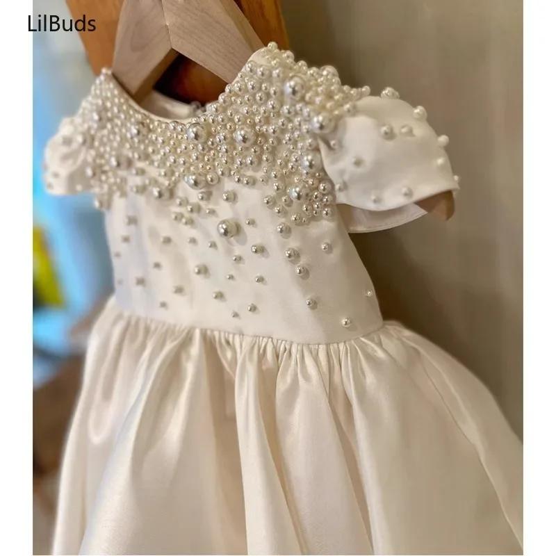 Robe en Satin blanc pour bébé fille, haut de gamme, faite à la main, robes de princesse élégantes po