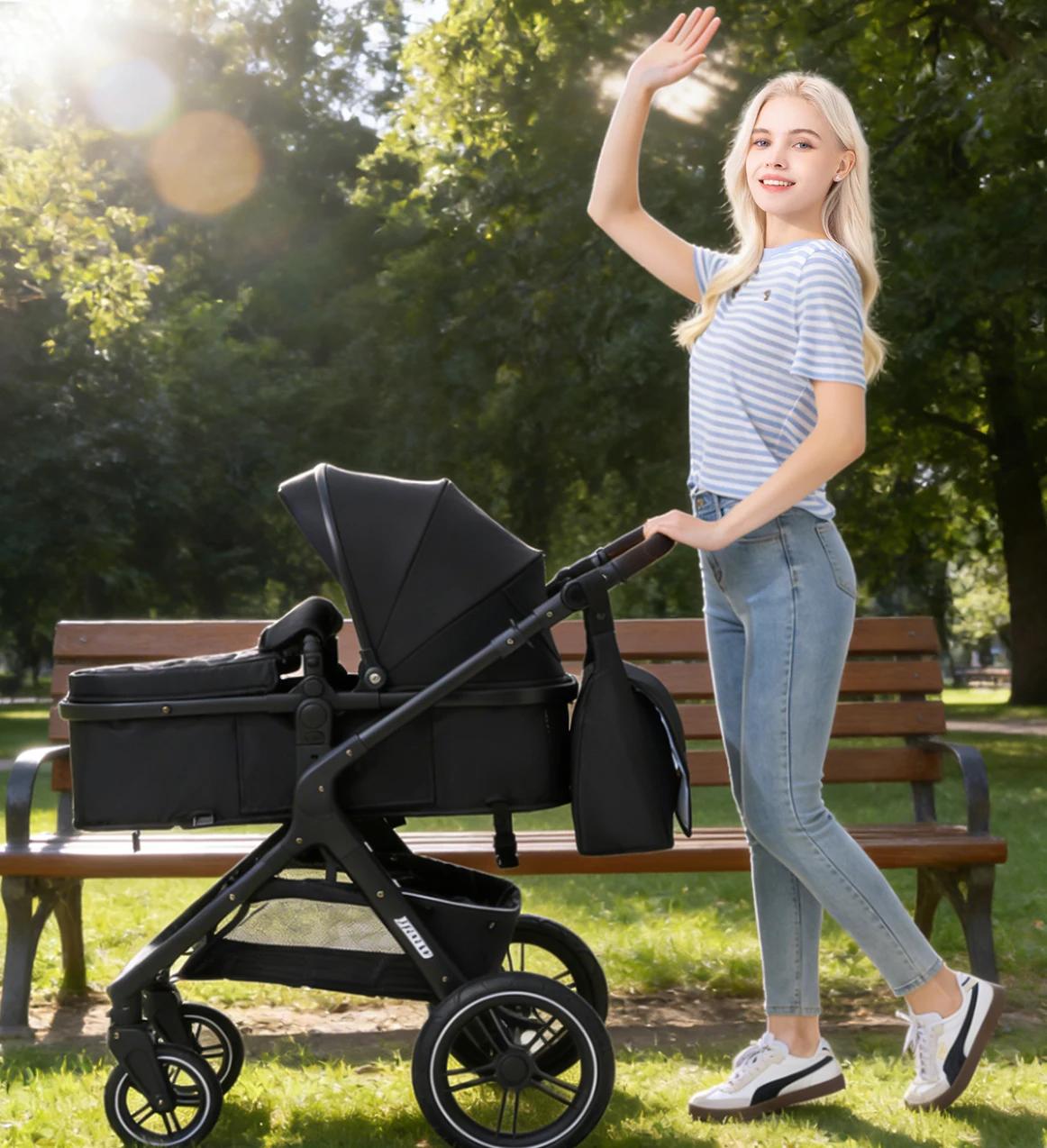 Poussette 3 en 1 pour bébé avec siège auto et panier de couchage, poussette légère pour nourrissons,