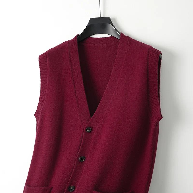 Gilet sans manches tricoté en laine mérinos pour hommes, épaule épaisse, décontracté, Business, chau