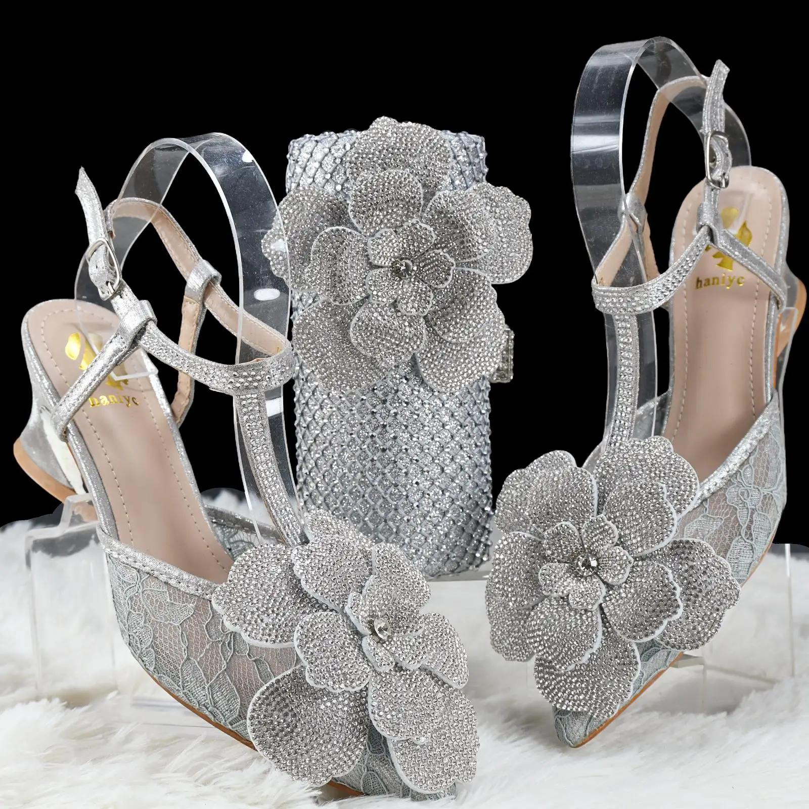 Doershow ensemble de chaussures et de sacs de mode de mariage africain chaussures italiennes argenté