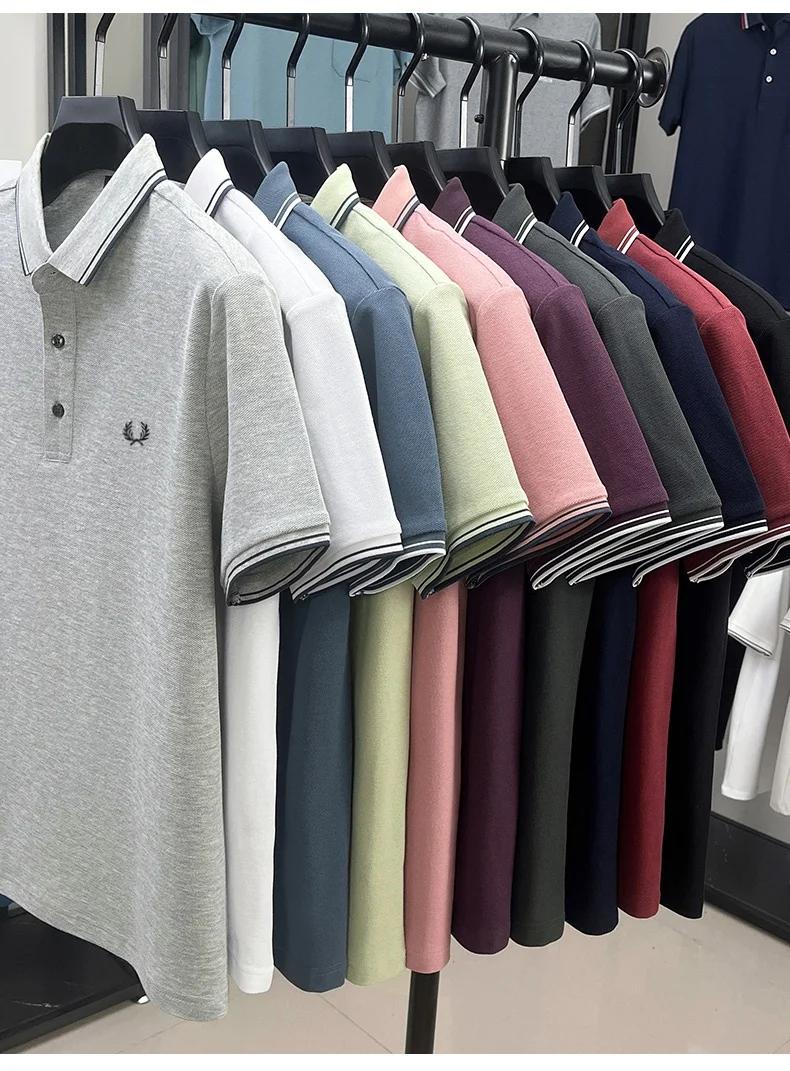Polo à manches courtes pour hommes, 100% coton pur, brodé, décontracté, à la mode, respirant, confor