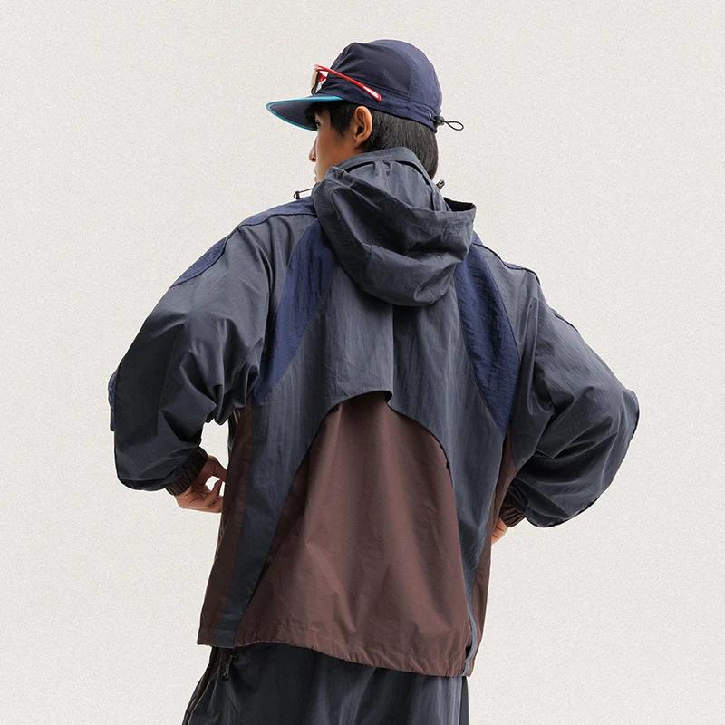 Veste cargo à capuche décontractée et ample pour homme et femme, imperméable, design à empiècements,