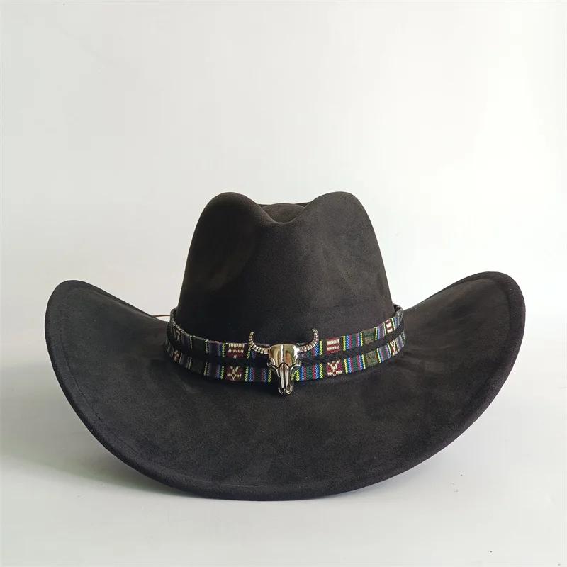 Chapeau de cowboy en daim vert armée, nouveau modèle grande taille, en daim, avec dessus en forme de