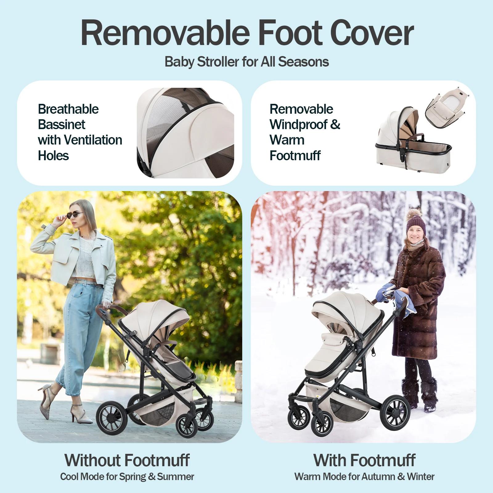 Poussette 3 en 1 pour bébé, siège inclinable pliable pour nouveau-né et enfant en bas âge, système d