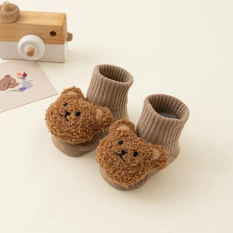 Mignon dessin animé ours bébé chaussettes pour garçon fille hiver doux coton anti-dérapant semelle n
