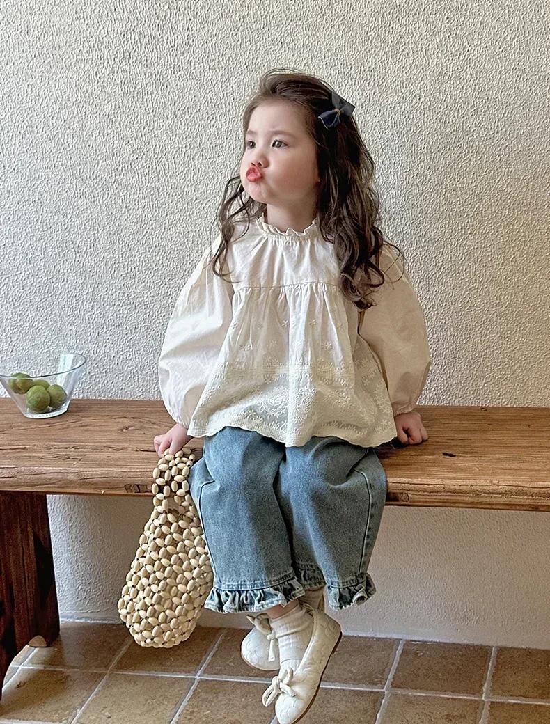 Jean jambes larges dentelle fille printemps automne 2024 - Pantalon décontracté doux adorable mode