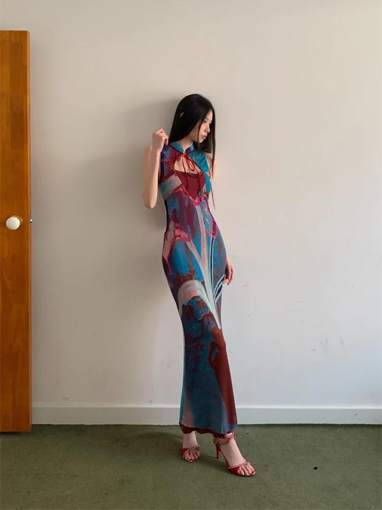 CHEERART Designer Floral longue robe d'été femme 2025 fête soirée moulante tuniques sans manches une