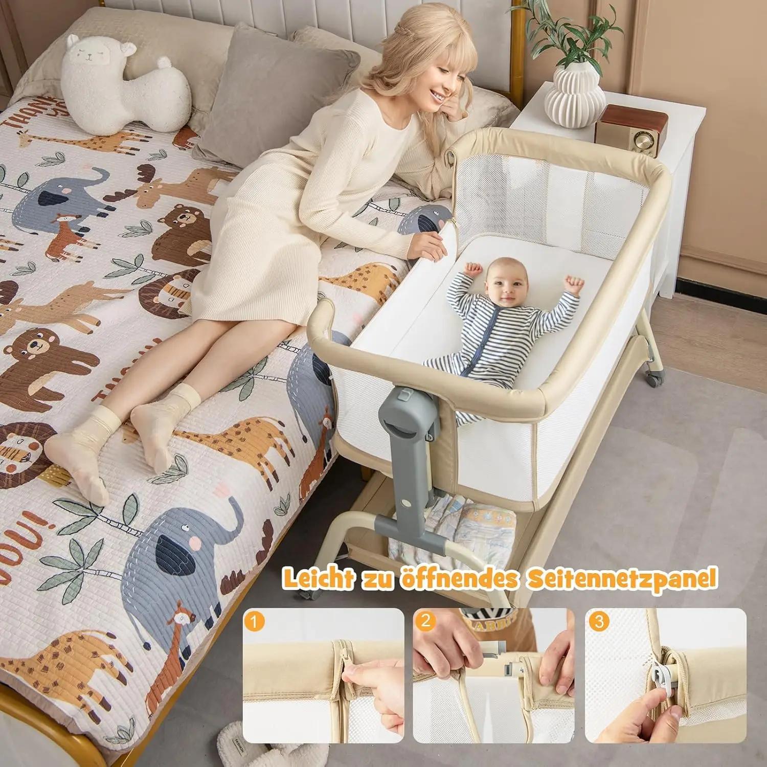 Lit bébé 4-en-1 avec moustiquaire, berceau d'appoint, lit bébé et berceau de voyage avec matelas, 6