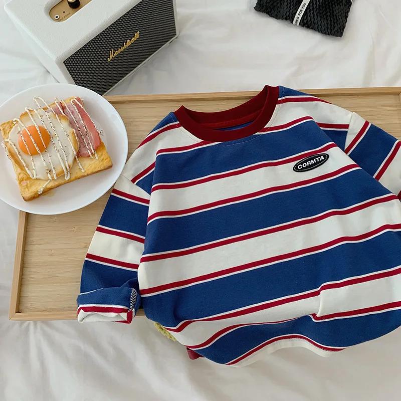 Vêtements d'automne pour enfants de 2 à 7 ans, T-shirt à rayures en coton à manches longues pour béb