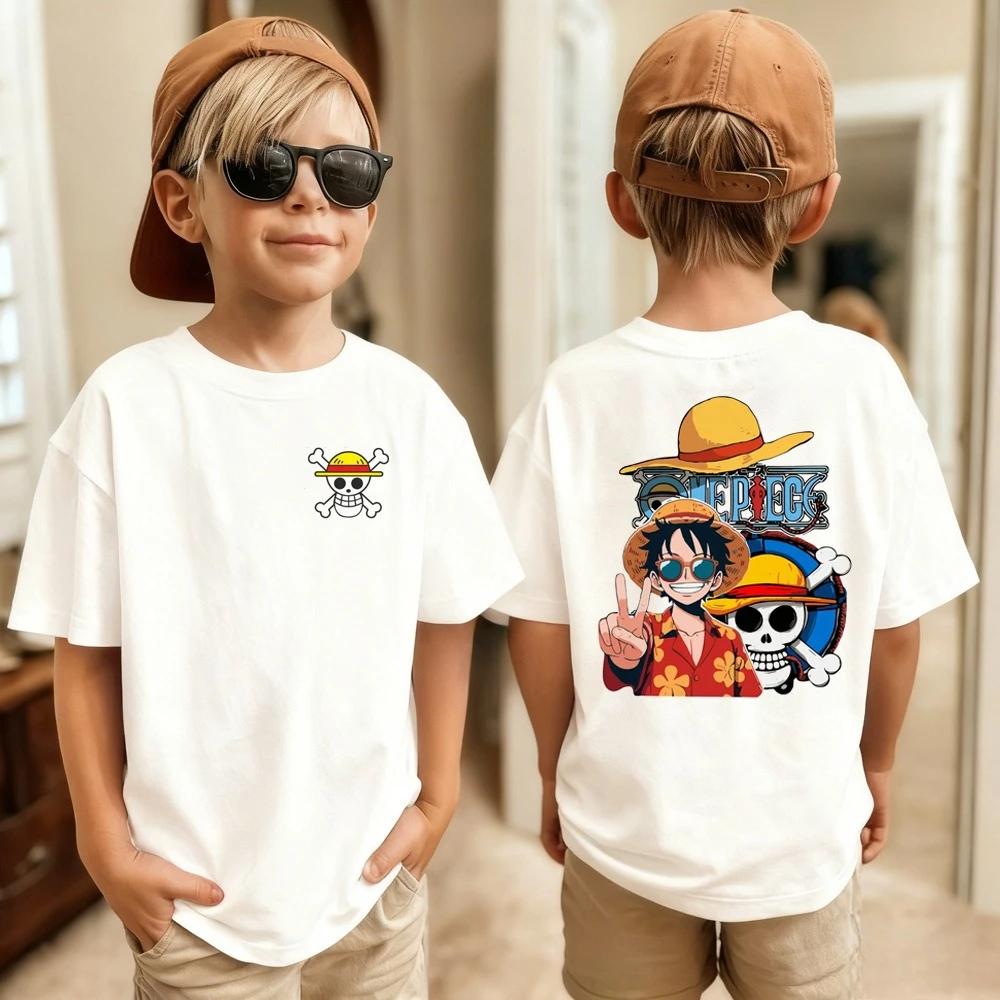 T-shirt imprimé One Piece pour filles et garçons, vêtements à manches courtes pour enfants, Luffy On