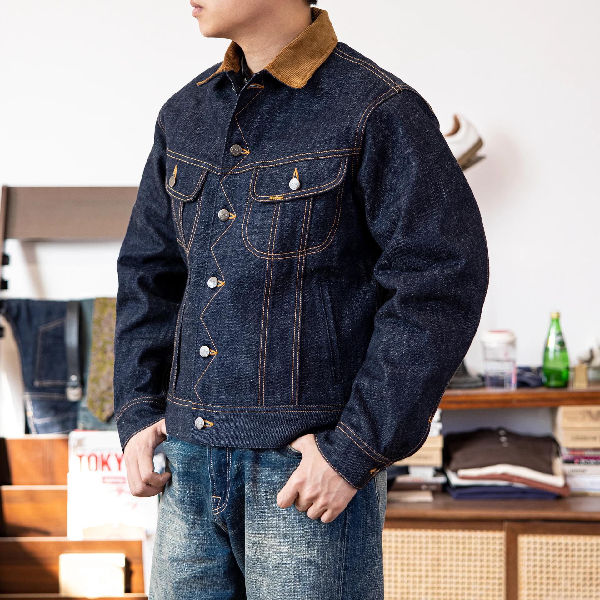 LE-0003 Grande Taille 18oz Haute Qualité Coton Denim Veste Casual mn Non Lavé Storm1958 Manteau