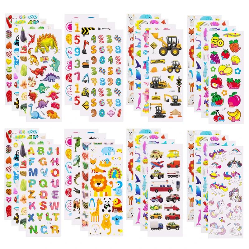 Autocollants gonflés pour enfants, 5 feuilles, cadeau d'anniversaire, de noël, du nouvel an, pour fi