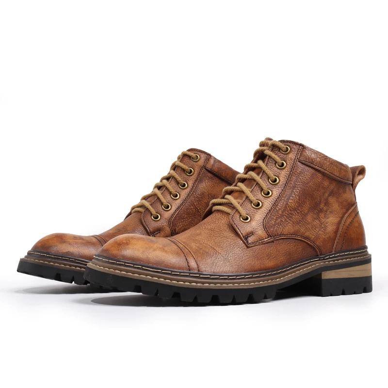 Bottes de combat Goodyear Welt pour hommes, en cuir vieilli britannique vintage à tige haute avec se