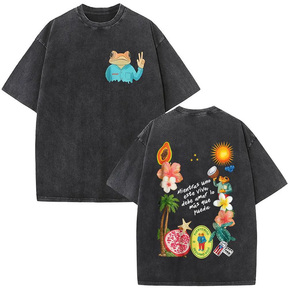 T-shirt Rapper Bad Bunny Vintage Lavé Debi Tirar Mas Fotos DTMF World Tour Album T-shirts Hommes Fem