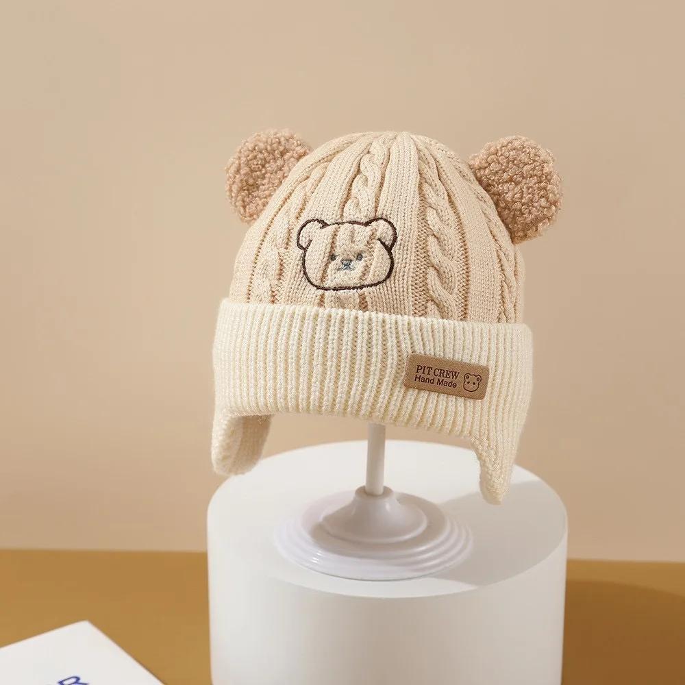 Chapeau de bébé ours mignon, Protection des oreilles, pour enfants, hiver, épais, chaud, tricoté, Ve
