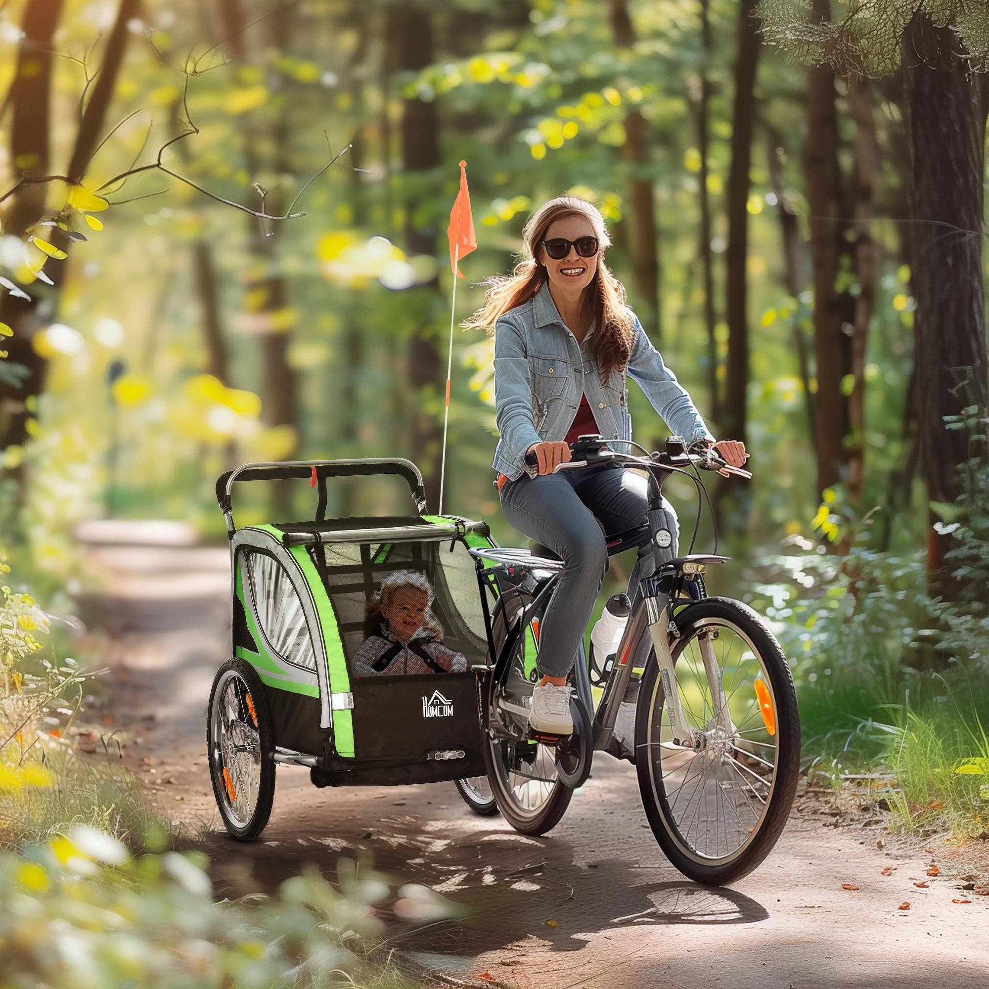 Remorque et poussette 2-en-1 HOMCOM pour enfants avec frein, ceinture 5 points, remorque de vélo ave