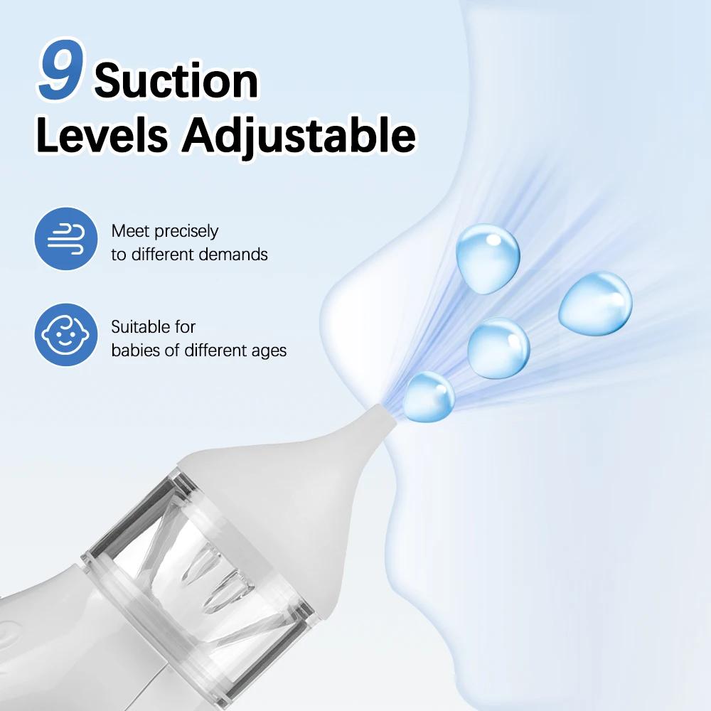 Aspirateur nasal électrique bébé rechargeable 9 niveaux - Nettoyeur nez à faible bruit pour mucus nourrissons