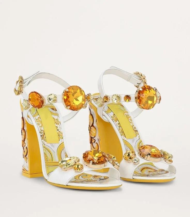 Sandales d'été bohèmes en cuir véritable avec strass, bout ouvert, talons épais, bride à boucle, gra