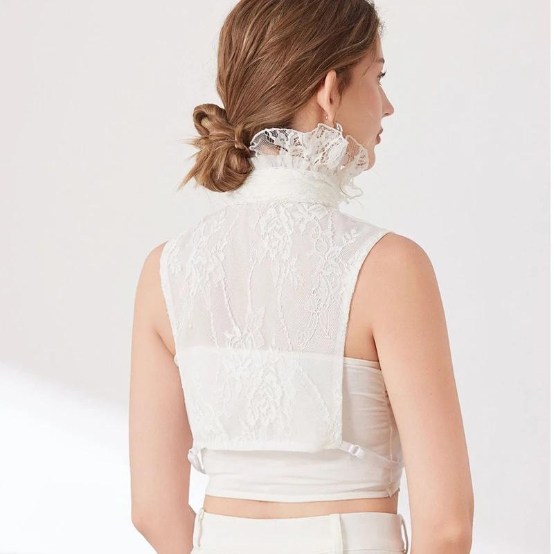 Faux col décoratif avec nœuds à volants pour femmes et filles, pull détachable, demi-chemise, col ha