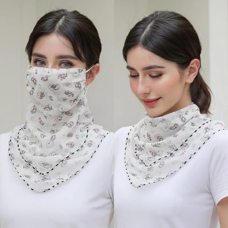 Écharpe florale de Protection solaire pour femmes, masque imprimé en mousseline de soie pour le visa
