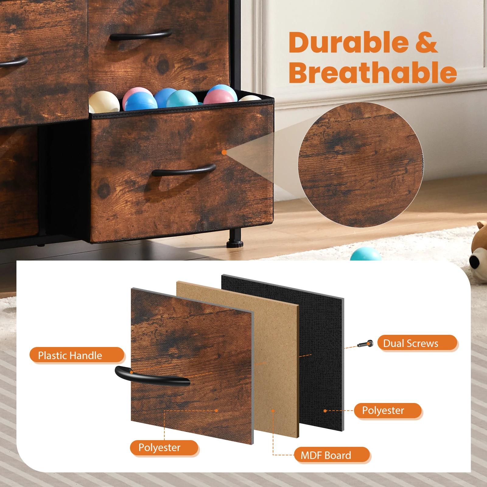 JHK Table de chevet pour chambre à coucher avec 10 tiroirs en tissu armoire cadre en acier placard p