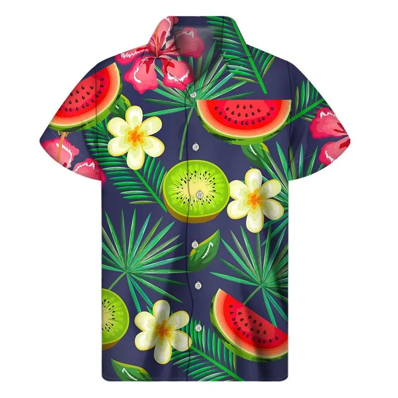 Chemise hawaïenne graphique pastèque tropicale, manches courtes, chemises à boutons de Fruits imprim