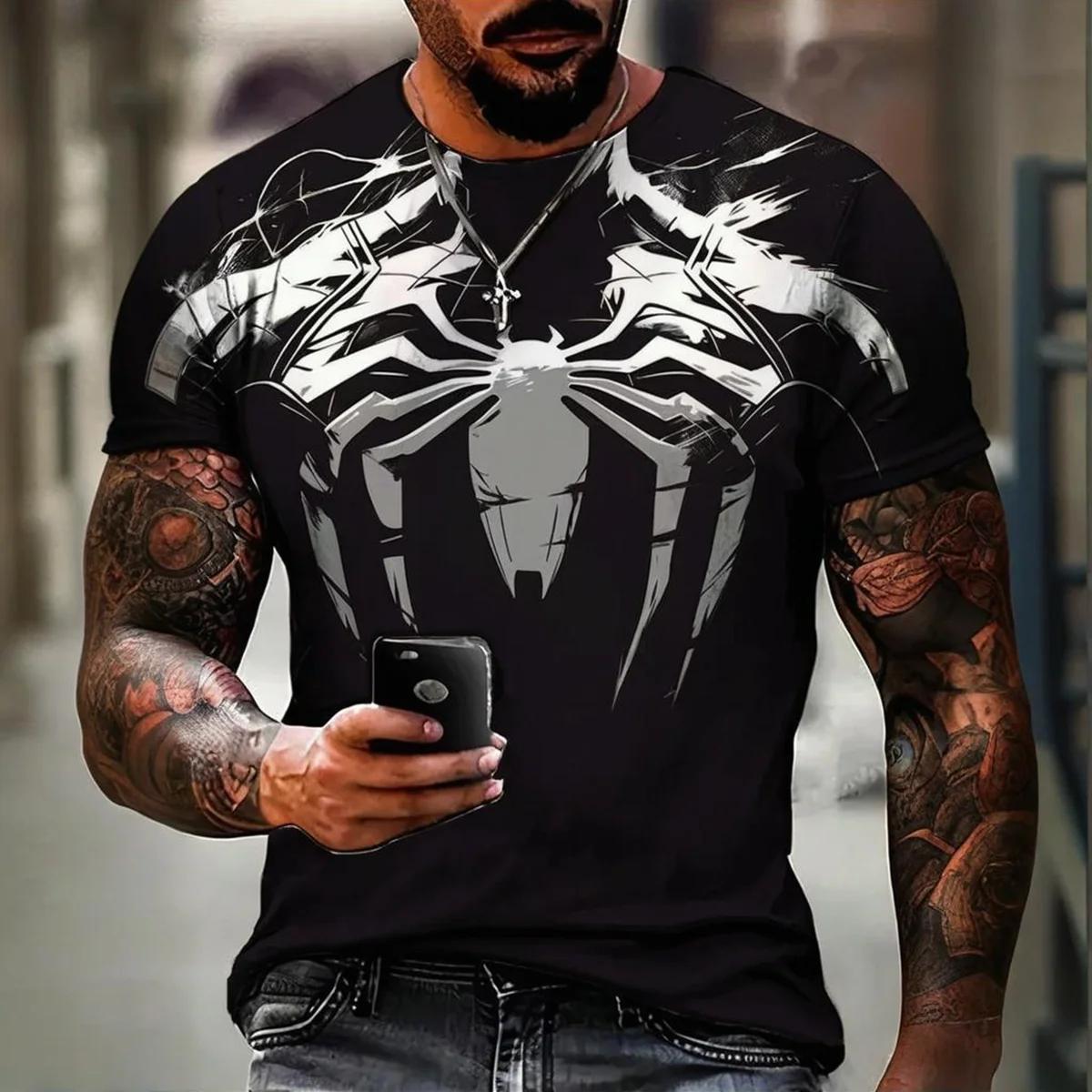 2025 été coloré hommes haut T-shirt 3D imprimé Spider Man venin motif décontracté mode à manches cou