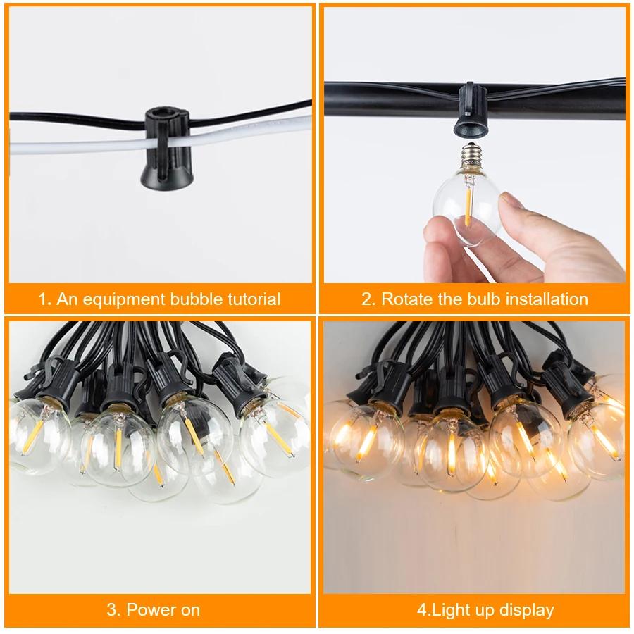 G40 LED guirlande extérieure boule lumières 7.6 M/20 M incassable Patio lumières pour extérieur arri