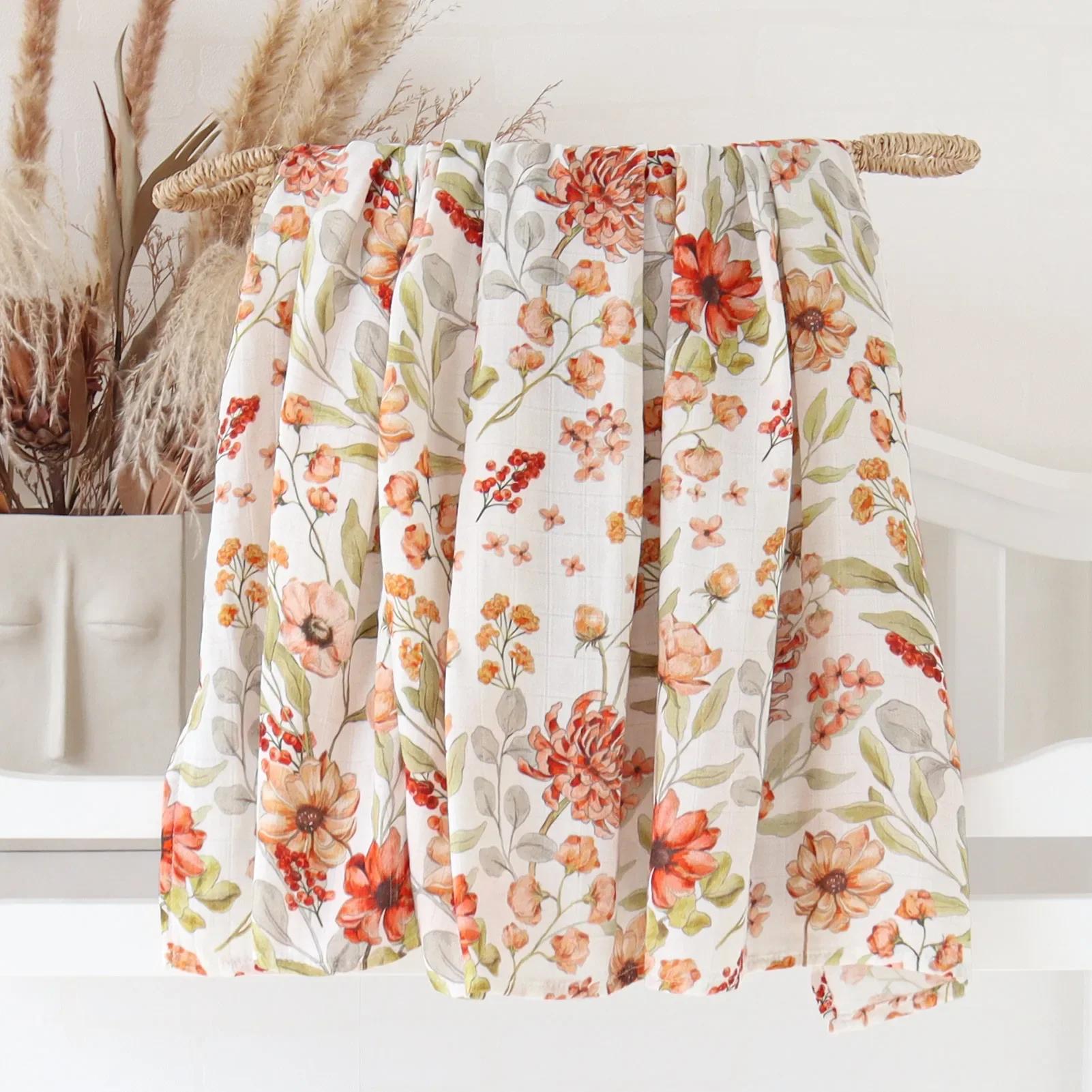 Couverture douce coton bambou bébé mousseline emmaillotage rond poussette allaitement serviette bain 120x120cm