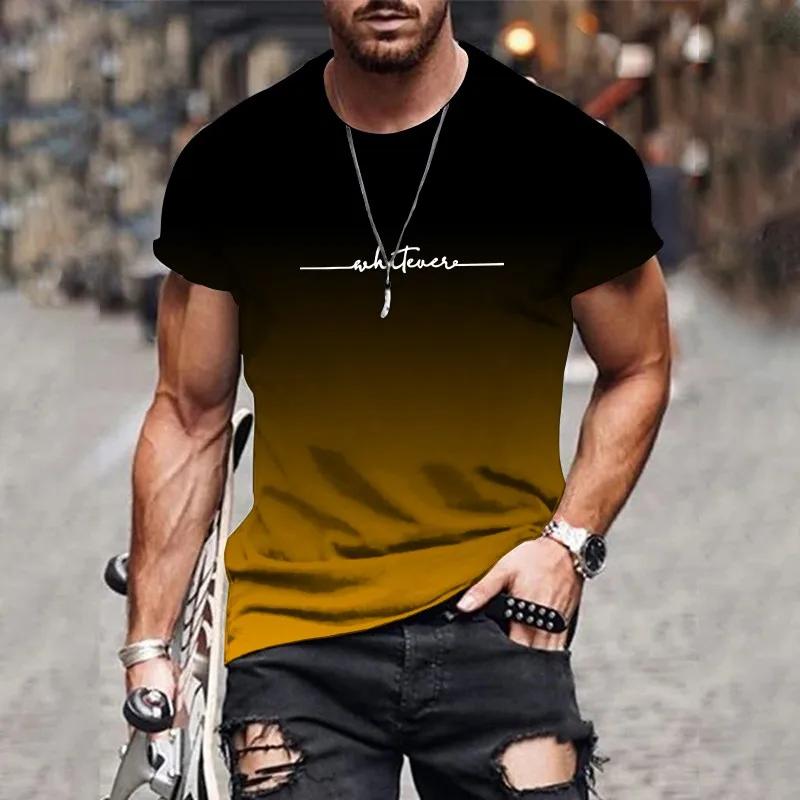 T-shirt col rond pour hommes, confortable et respirant, avec lettres dégradées imprimées, haut tenda