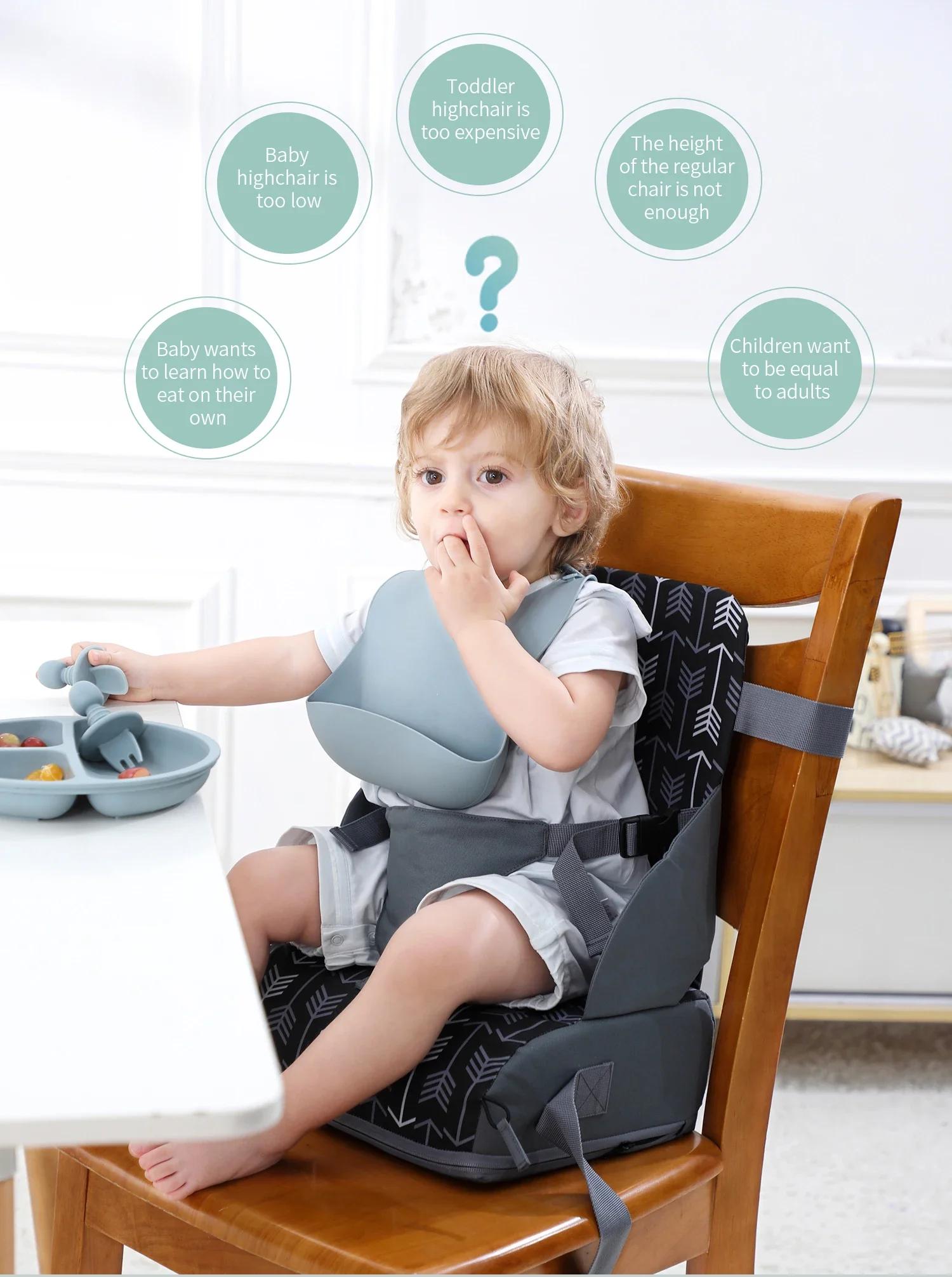 Siège rehausseur pliable anti-dérapant portable - Coussin de voyage pour chaise de salle à manger bébé