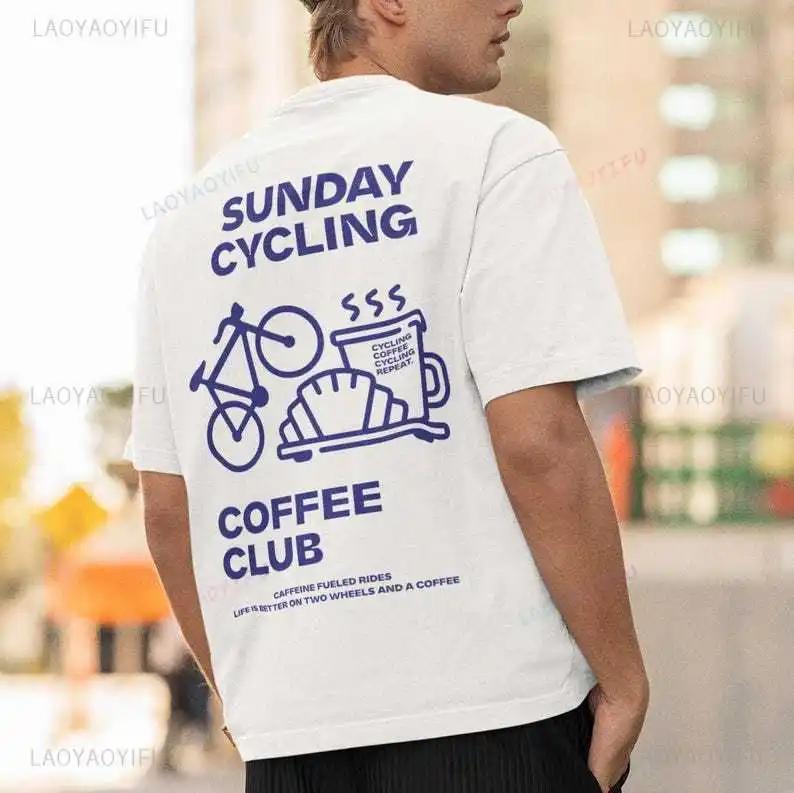Dimanche cyclisme café Club graphique t-shirts unisexe femme homme été vélo haute qualité coton T-sh