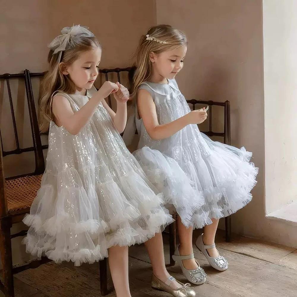 Robe de princesse en tulle à paillettes pour fille, sans manches, mignonne, pour spectacle, bal de p