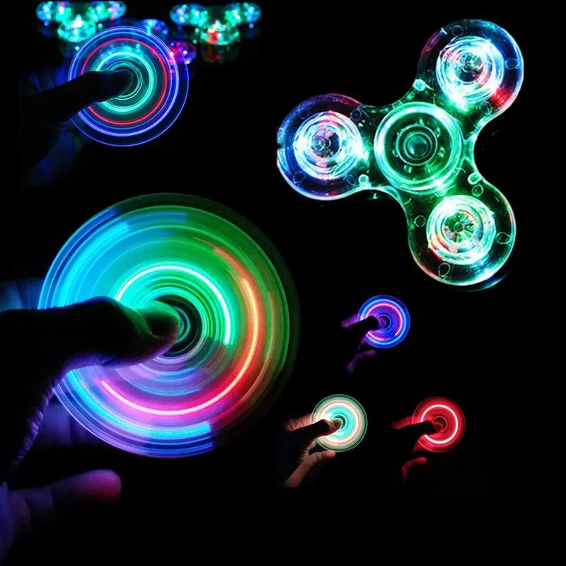 Fidget Spinner lumineux à lumière LED, briller dans la nuit, EDC Figet Spiner, jouets anti-Stress po