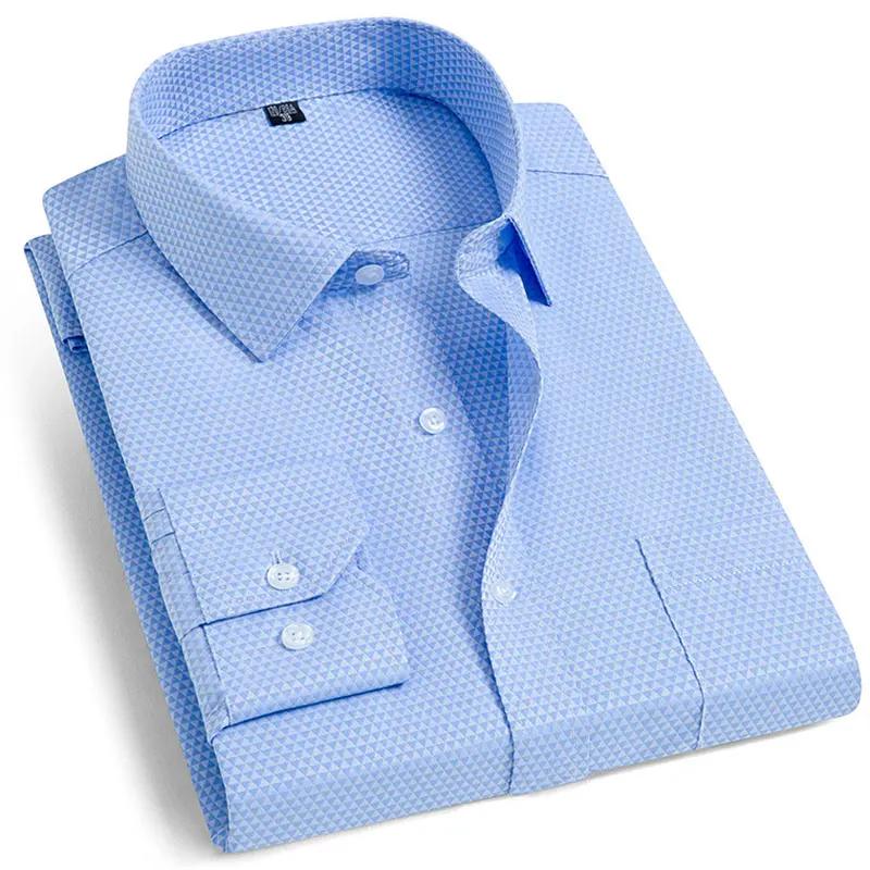 Chemise en coton pour hommes, sans fer, couleur unie, décontractée, sergé, mode, manches longues, bu