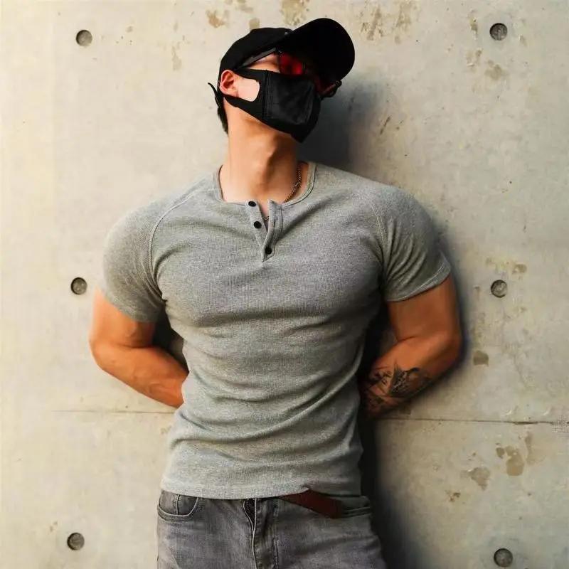 T-shirt hommes décontracté à manches courtes jogging musculaire musculation T-shirt mâle gymnase Fit