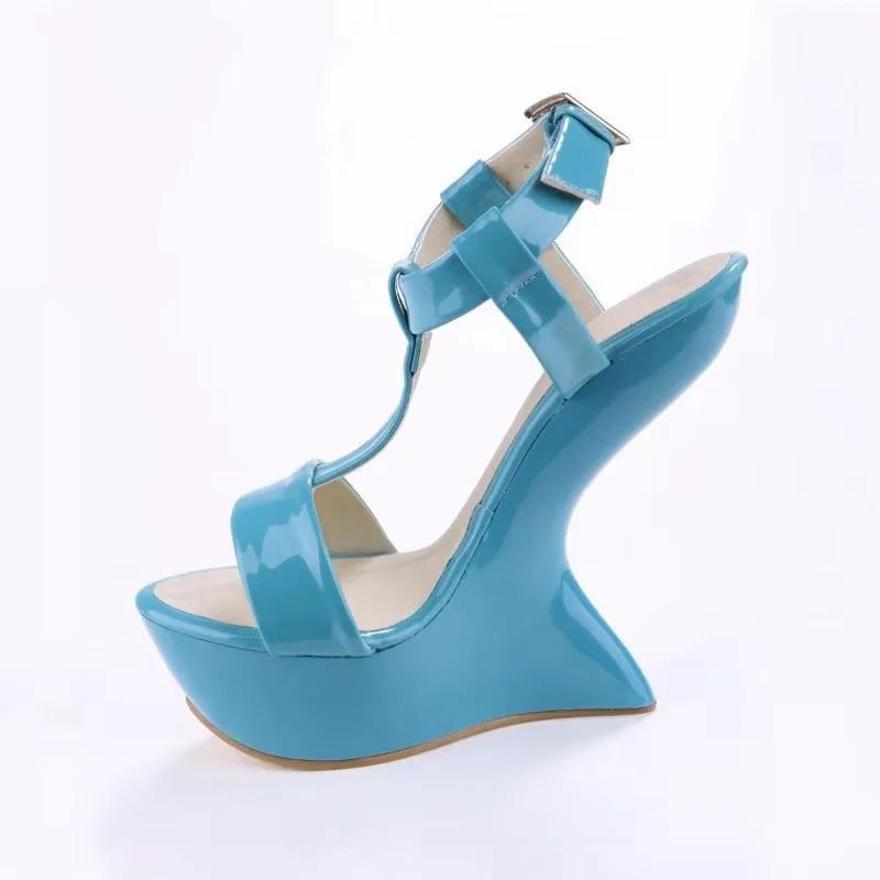 Sandales à talons super hauts pour femmes, chaussures Peep Parker en cuir PU verni, plate-forme opti