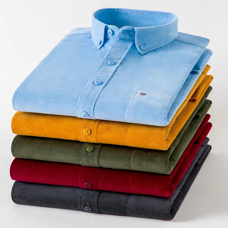 Chemise en velours côtelé 100% coton pour hommes, chemise décontractée à manches longues, coupe régu