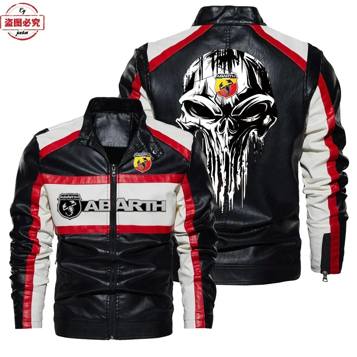 Veste en cuir avec logo de voiture ABARTH, veste rétro en cuir pu, coupe-vent, veste d'automne et d'