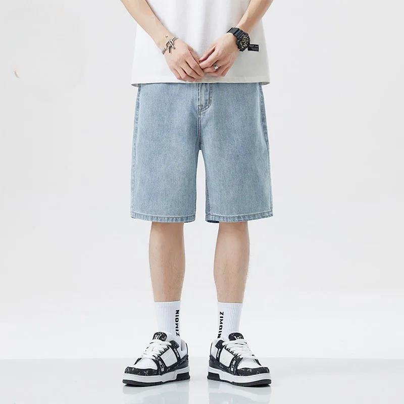 2025 nouveau Style coréen Vintage hommes jean été ample mâle jambe large genou longueur Shorts nouve