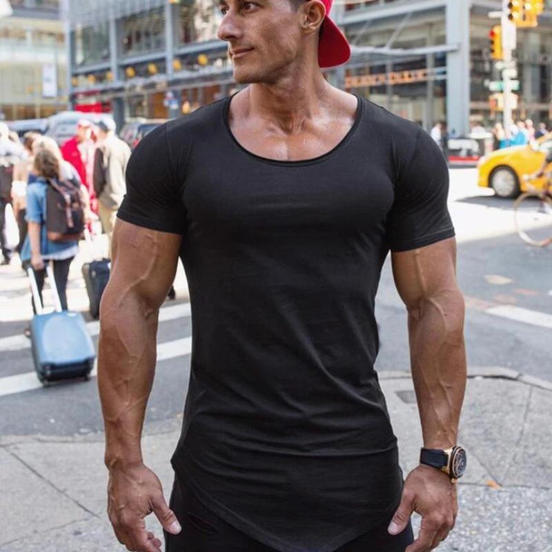 Couleur unie hommes course Sport T-Shirt hauts coton respirant à manches courtes coupe ajustée T-Shi