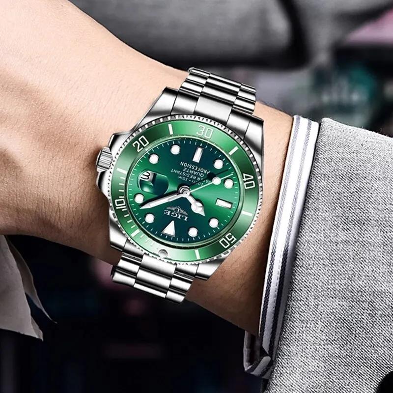LIGE-Montre de plongée étanche pour homme, montre-bracelet à quartz, horloge de date, montres de spo