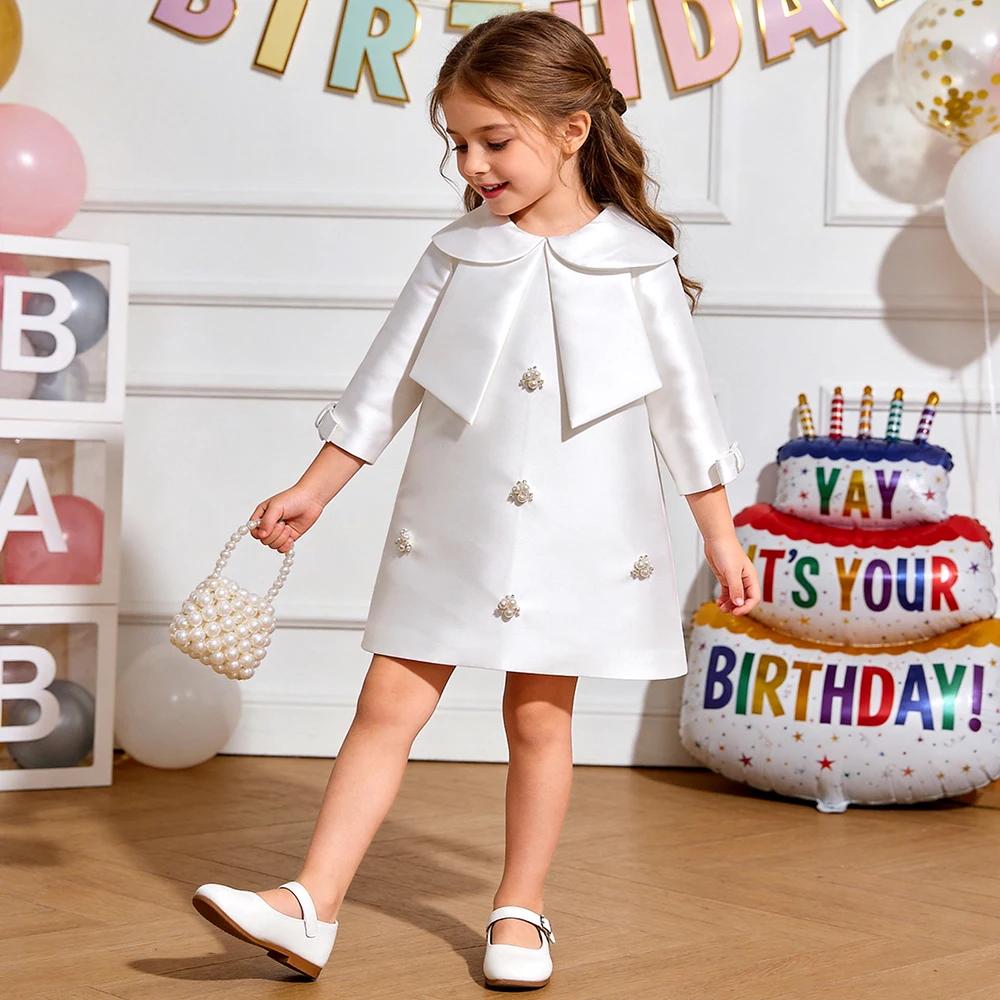 Nouvelle robe de princesse rouge à manches longues de style occidental pour filles, jupe évasée, rob