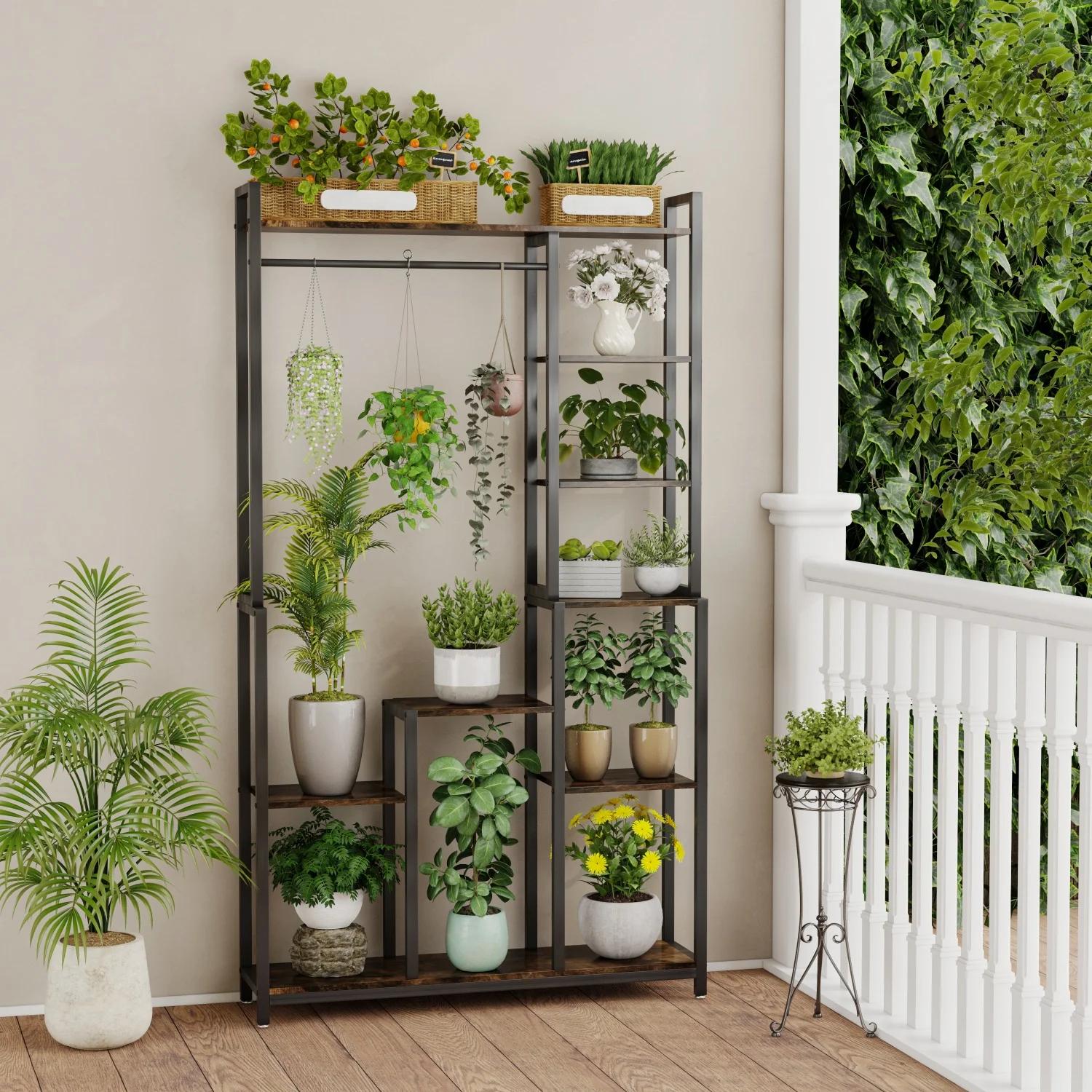 Support pour plantes d'intérieur de 180CM de haut, avec étagères et tige suspendue, support à fleurs