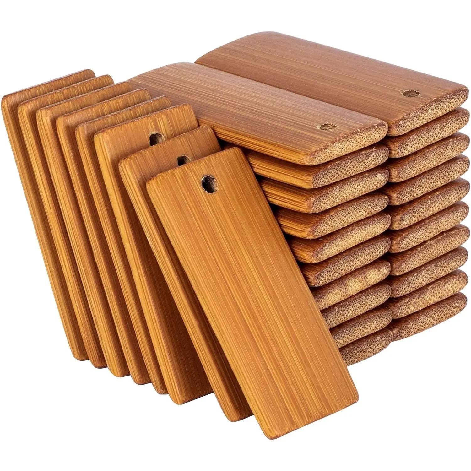 Étiquettes vierges en bois naturel 45x20mm, 50 pièces, étiquettes en bambou pour porte-clés, bagues,